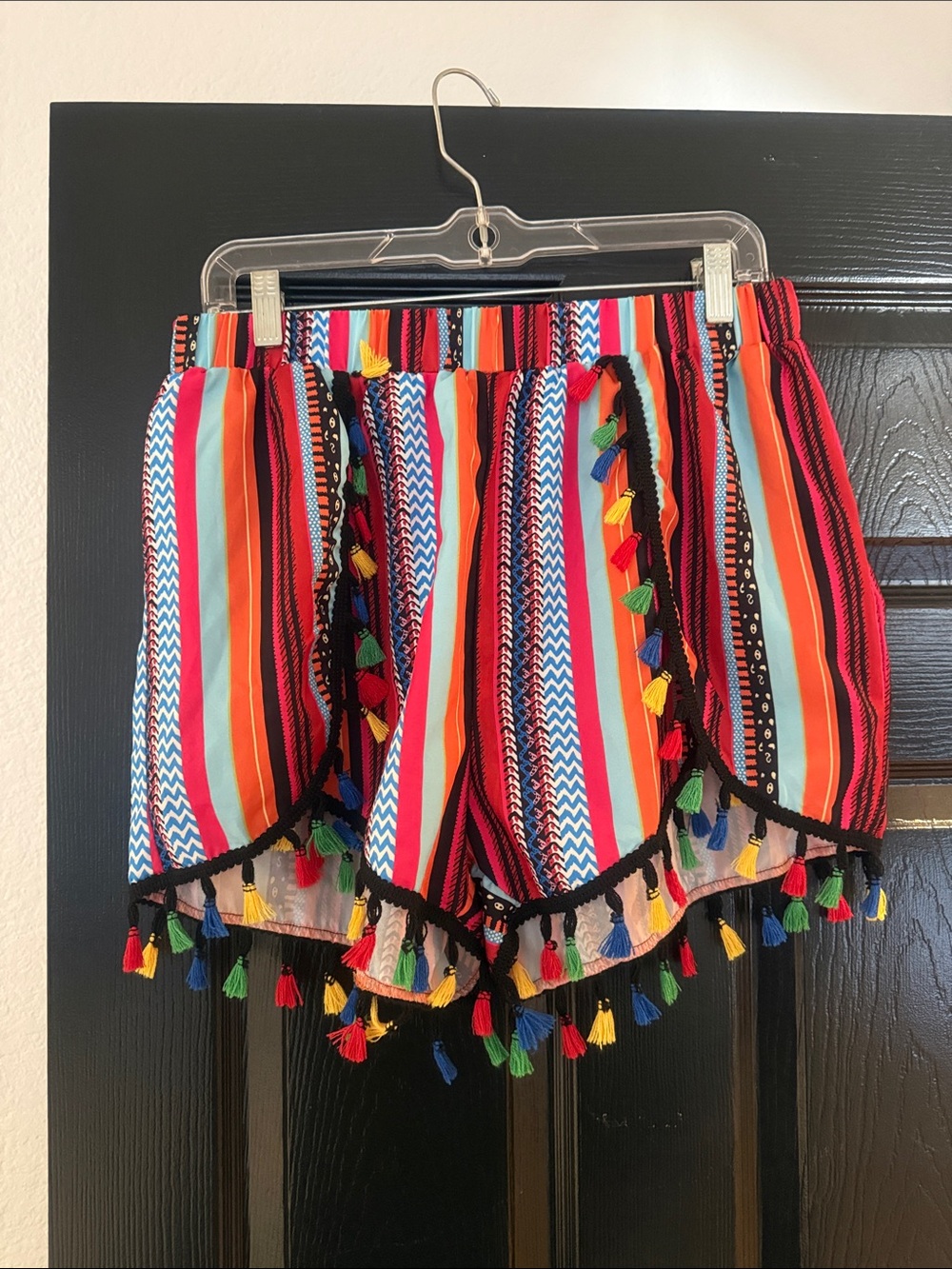 Women's Multi-Color Striped Tassel Shorts
